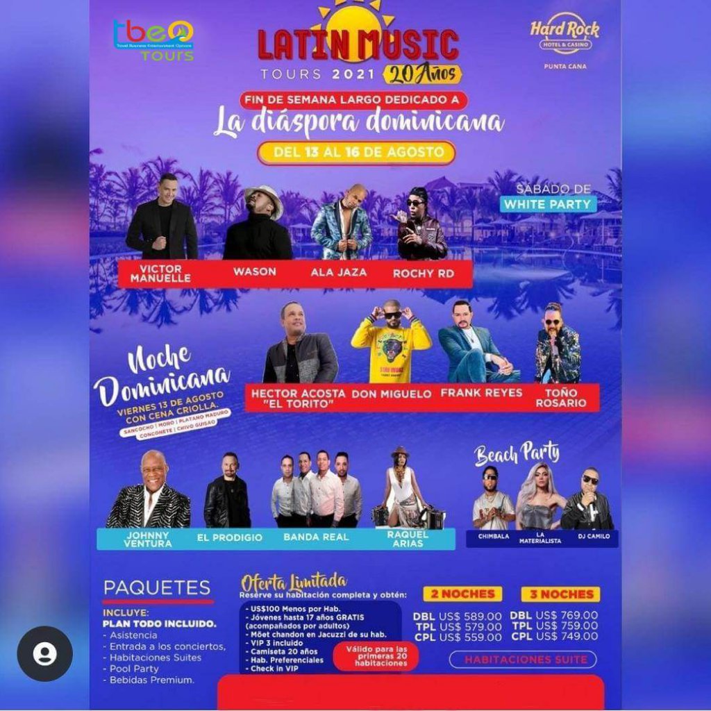 Latin Music Tours 2021 Hard Rock Punta Cana